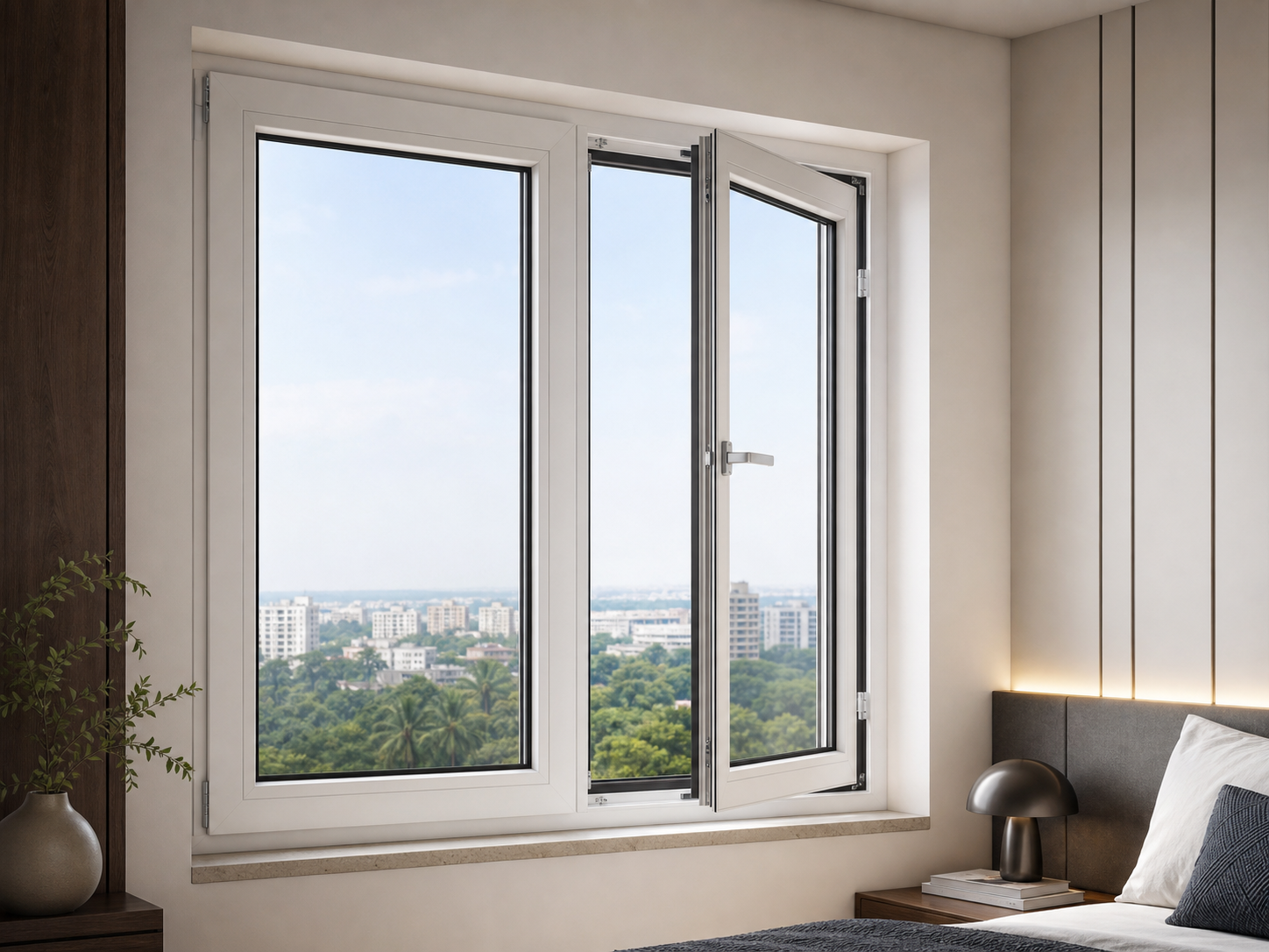 Pristine white casement window with premium sealing and ventilation