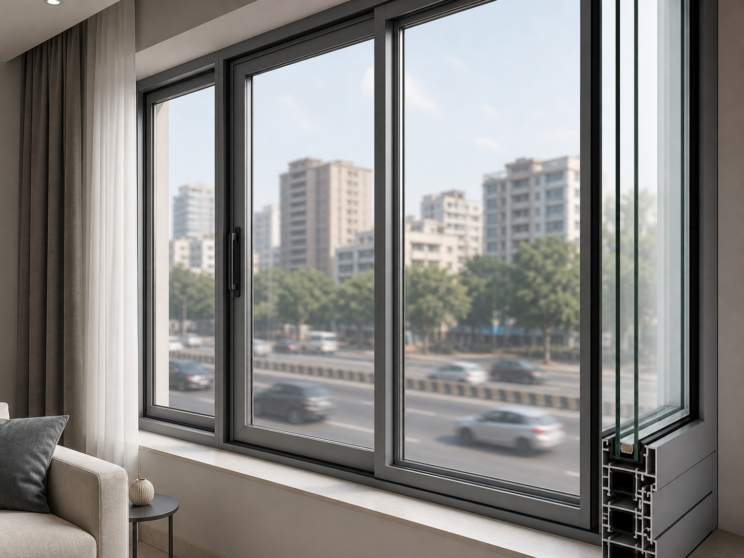 Diamond grey acoustic soundproof window with sealed glass system