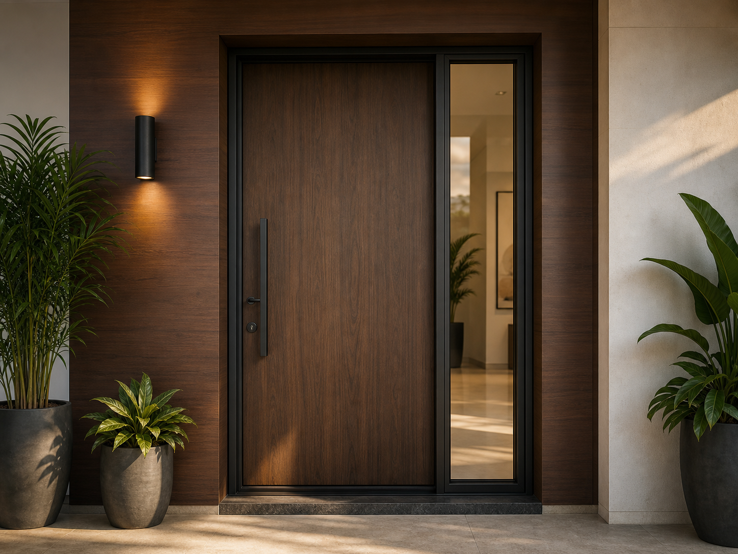 Dark oak premium villa and entrance door with black hardware